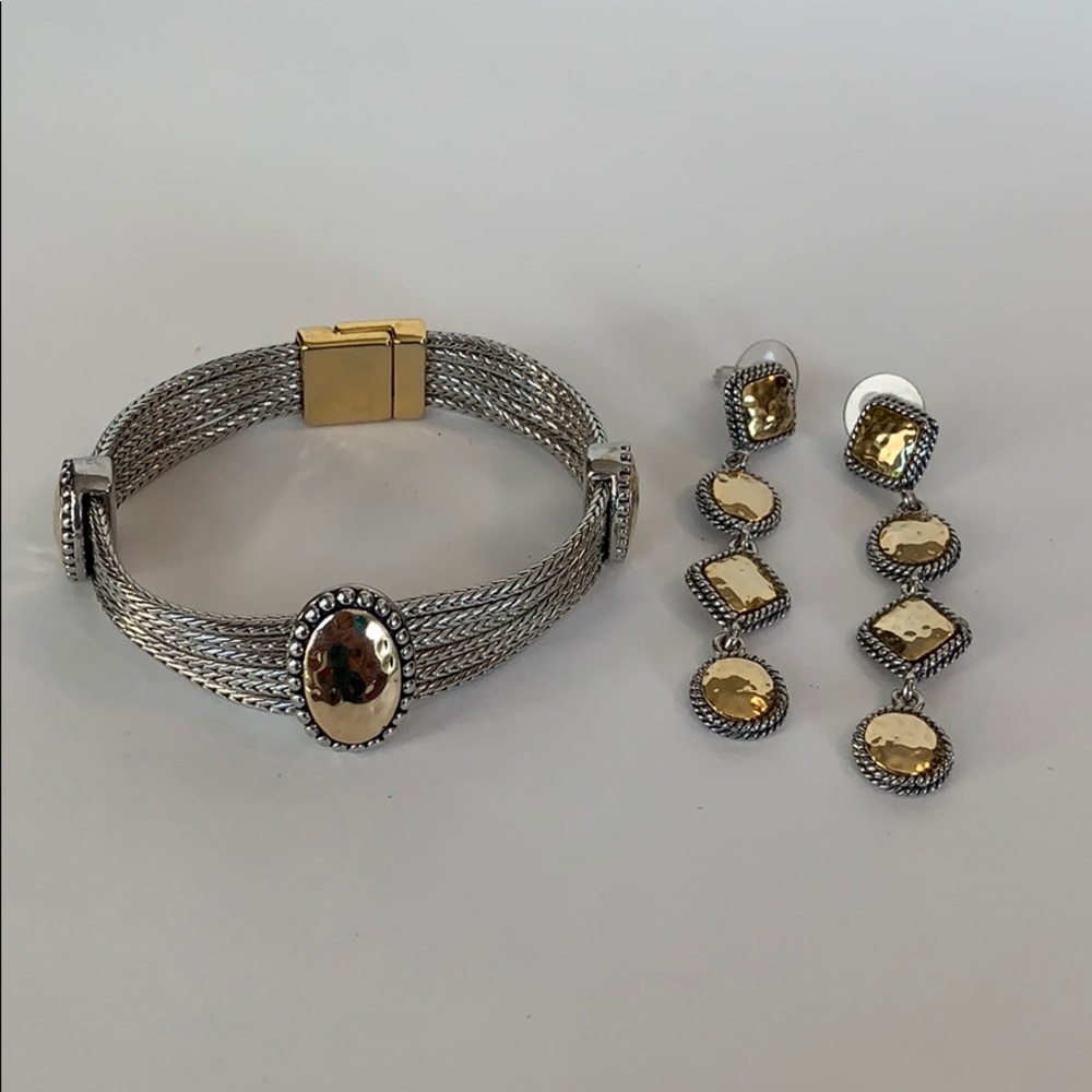 Silver & gold 6 strand cable bracelet & earrings